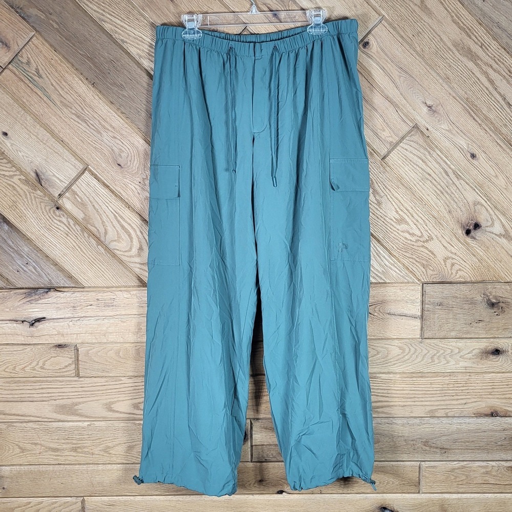 PINK Victoria's Secret Cargo Pants Women L Drawstring Adjustable Hem Teal Green